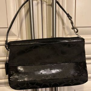 coach signature large flat sequin wristlet bag